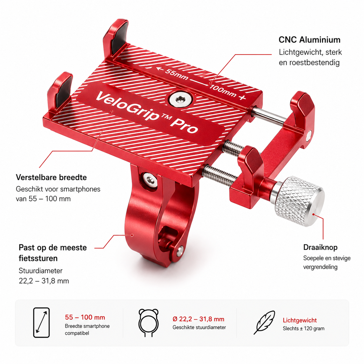 VeloReady RideGrip™ Pro – Stevige Telefoonhouder voor Fiets & E-bike