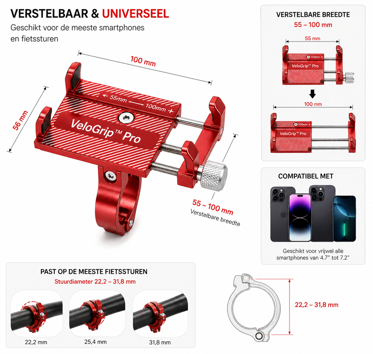 VeloReady RideGrip™ Pro – Stevige Telefoonhouder voor Fiets & E-bike