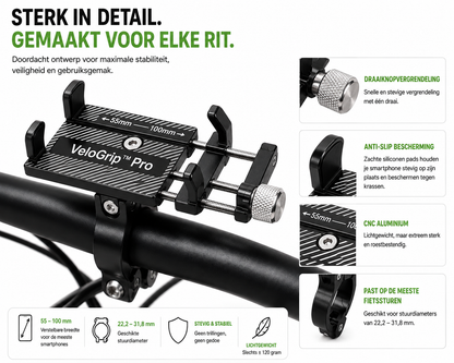 VeloReady RideGrip™ Pro – Stevige Telefoonhouder voor Fiets & E-bike