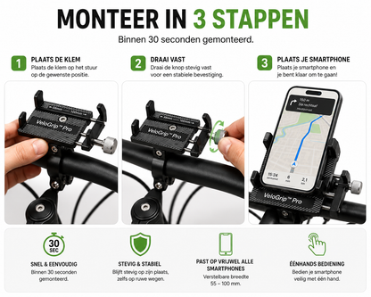 VeloReady RideGrip™ Pro – Stevige Telefoonhouder voor Fiets & E-bike