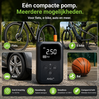 VeloReady AirGo™ – Draadloze elektrische minipomp voor fiets en e-bike