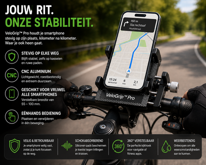 VeloReady RideGrip™ Pro – Stevige Telefoonhouder voor Fiets & E-bike